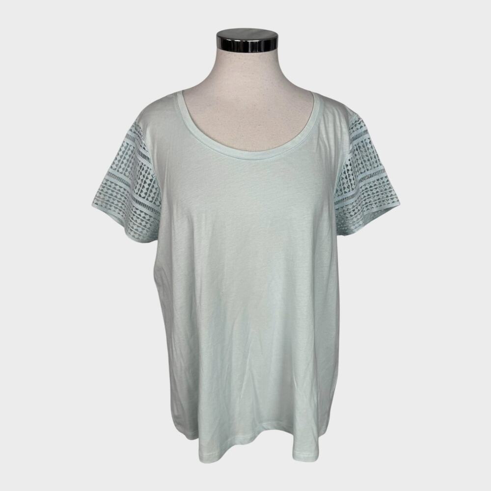Lands' End Large 12-14 Light Green Top Geometric Print Short Sleeves
